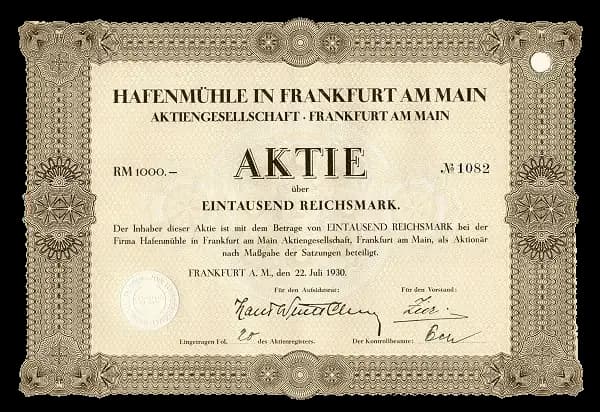 Historisches Dokument der Frankfurter Hafenmühle AG